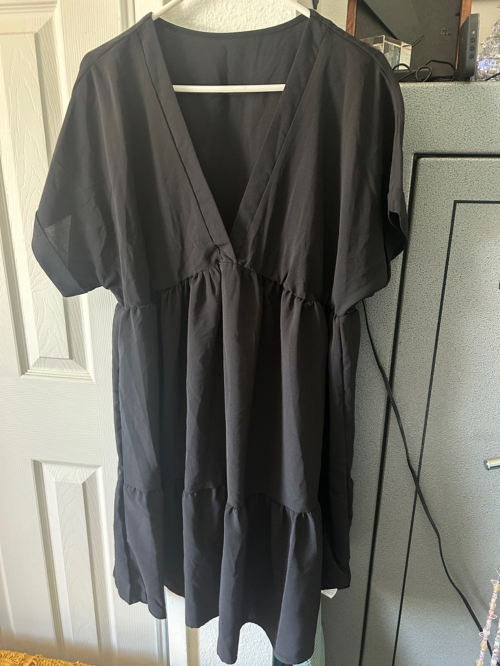 SHEIN Black Curve V-Neck Tiered Mini Dress